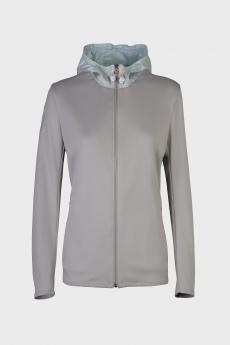 Softshell Cavalleria Toscana Piquet Zip Sweatshirt w/Color Contrasting Nylon Hood jasnoszary