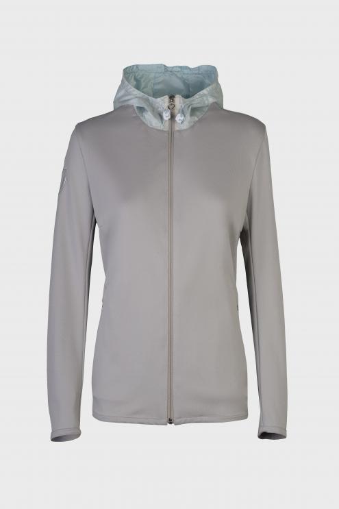 Softshell Piquet Zip Sweatshirt w/Color Contrasting Nylon Hood jasnoszary