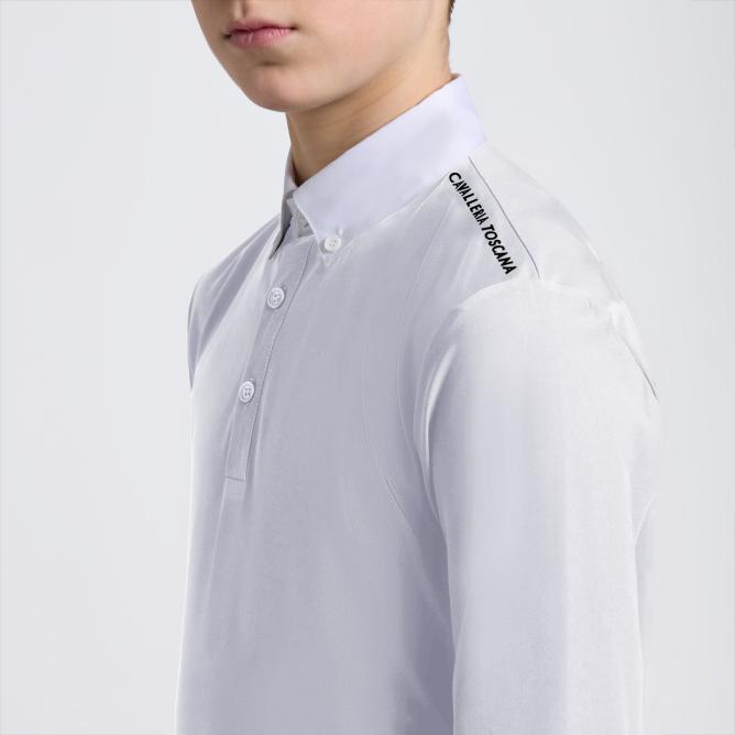Koszula konkursowa chłopięca CT Jersey Print Logo L/S Competition Shirt  biała 