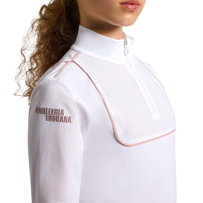 Koszula konkursowa dziewczęca CT Jersey w/Piping  L/S Competition Polo biała 