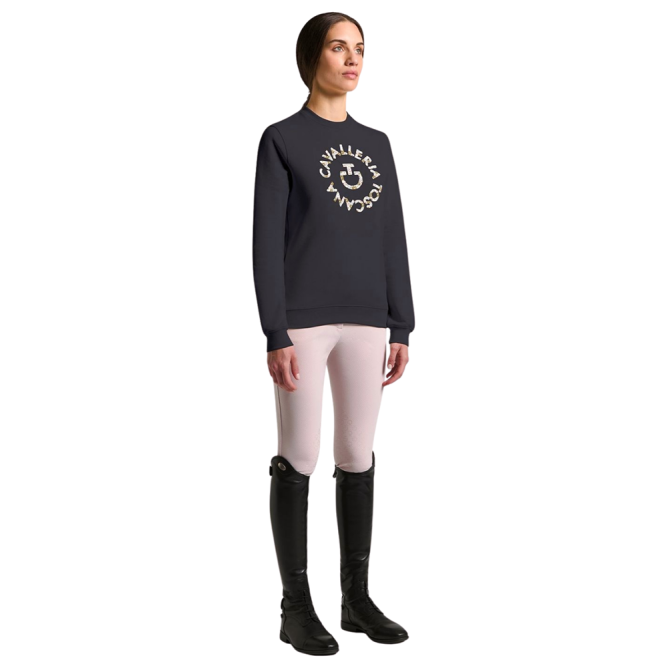 Bluza damska bawełniana CT Cotton w/Floral Embroidery Crew  Neck charcoal 