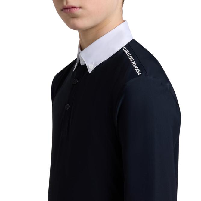 Koszula konkursowa chłopięca CT Jersey Print Logo L/S Competition Shirt Young Rider granatowa 