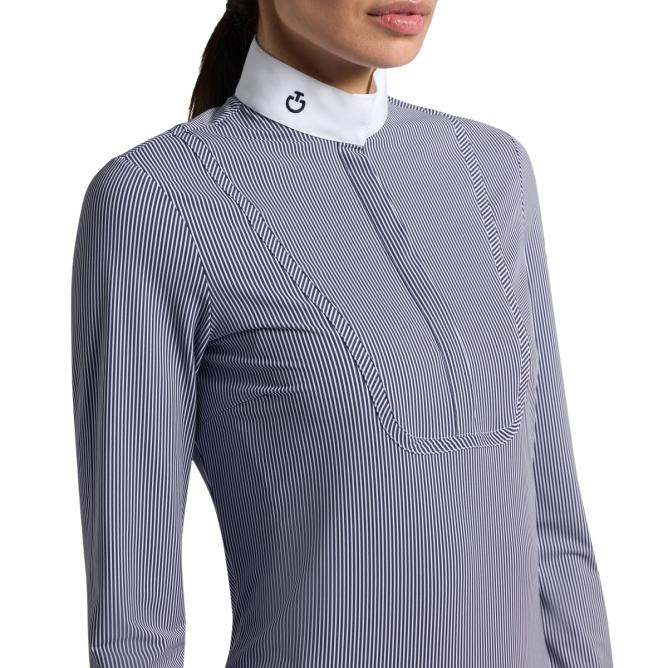 Koszula konkursowa damska CT L/S Stripes Competition Shirt granatowa w białe prążki