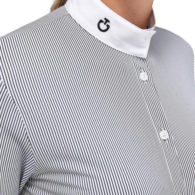 Koszula konkursowa damska Tech Piquet L/S Competition Shirt biała/czarne prążki