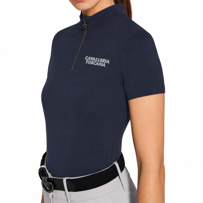 Koszulka damska techniczna CT Jersey S/S Training Zip Polo granat  (3)