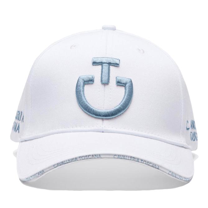 Czapka z daszkiem CT biała z logo niebieskim 