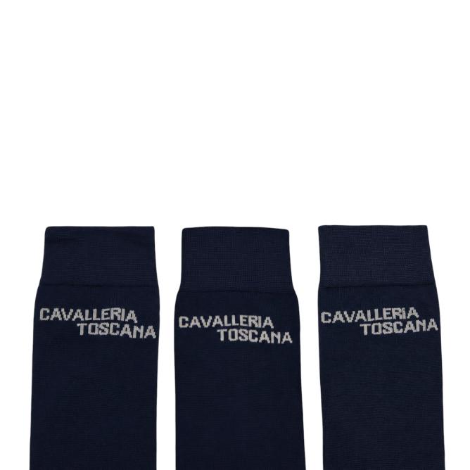 Skarpety jeździeckie Cavalleria Toscana Jacquard Logo - zestaw 3 par,  granatowe  (1)