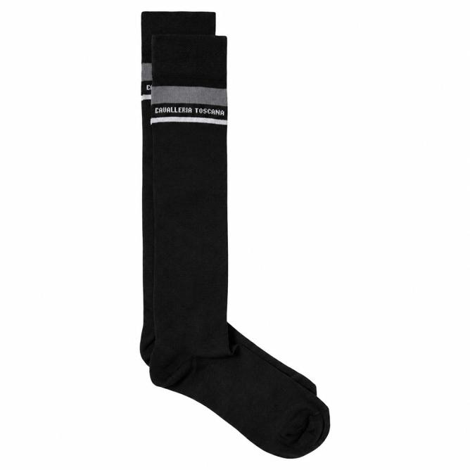 Skarpety jeździeckie Cavalleria Toscana Embroidered CT Stripe - czarne (2)