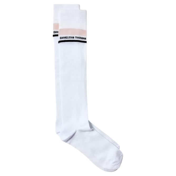 Skarpety jeździeckie Cavalleria Toscana Embroidered CT Stripe - białe  (2)