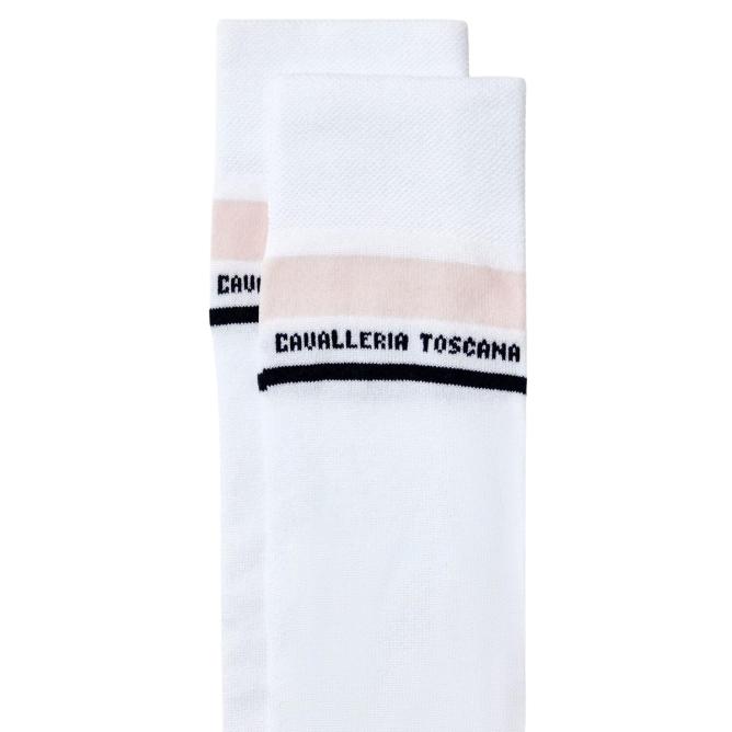 Skarpety jeździeckie Cavalleria Toscana Embroidered CT Stripe - białe  (3)