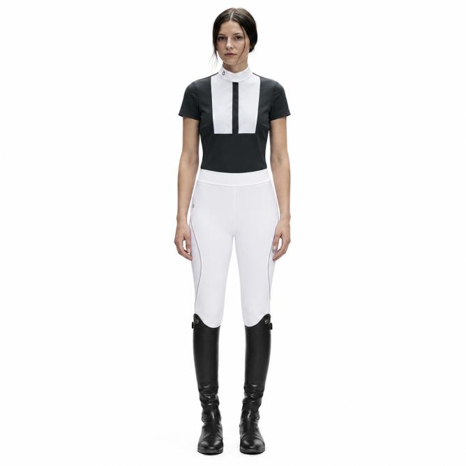 Koszula konkursowa damska Cavalleria Toscana Embossed Stripe w/bib krótki rękaw granatowa (1)