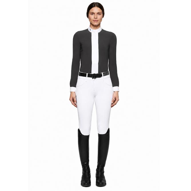 Koszula konkursowa damska Cavalleria Toscana Pleated Jersey długi rękaw stone grey  (1)