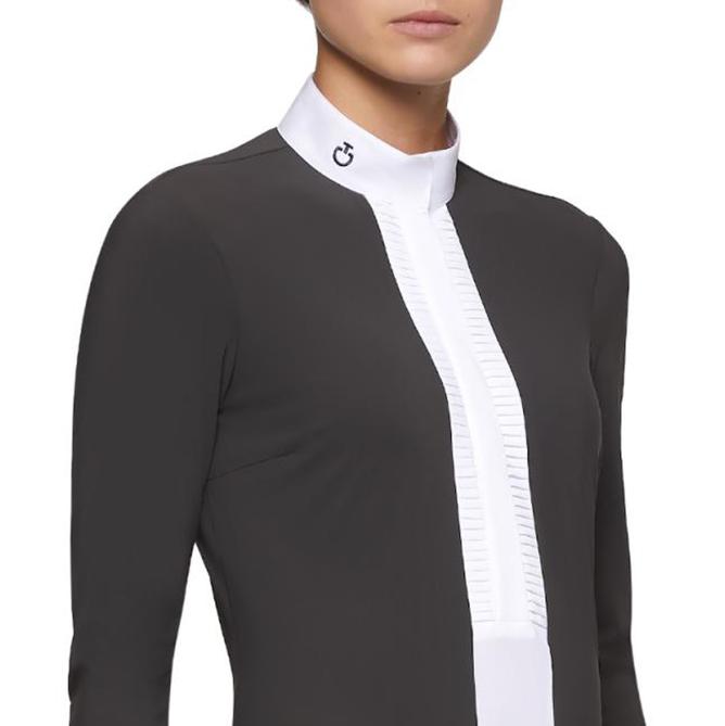 Koszula konkursowa damska Cavalleria Toscana Pleated Jersey długi rękaw stone grey  (3)