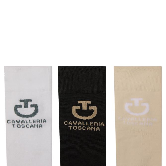 Skarpety jeździeckie Cavalleria Toscana  CT Jacquard Logo - zestaw 3 par: białe, czarne i kremowe  (2)