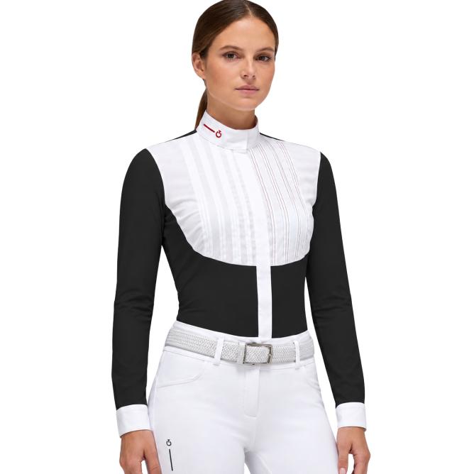 Koszula konkursowa damska Cavalleria Toscana Revo Pleated Poplin Bib długi rękaw czarna  (3)