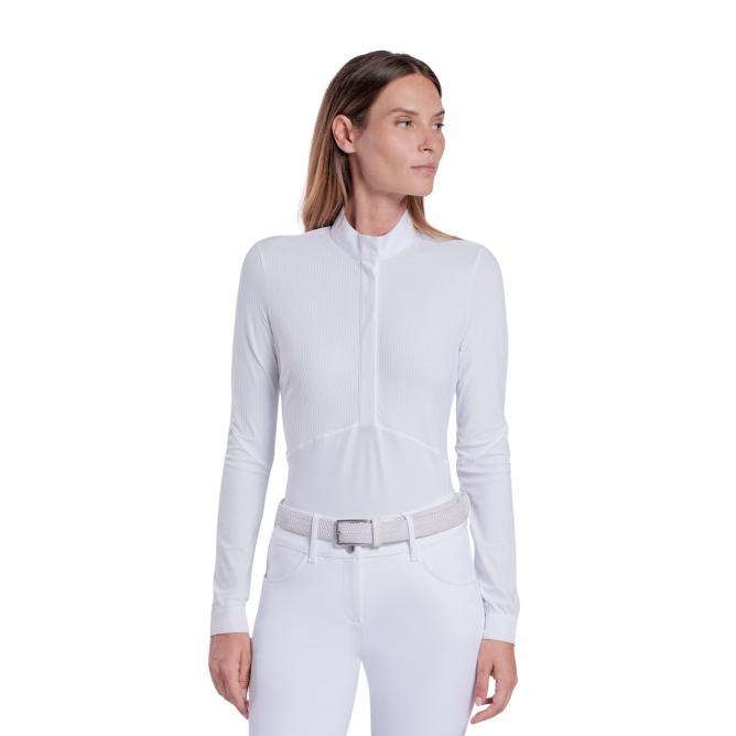 Koszula konkursowa damska Cavalleria Toscana CT with Striped Insert długi rękaw biała (2)